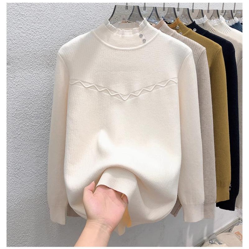 Women's Sweater Autumn/Winter Plush Warm Sweater Stylish Casual Half High Collar Knitted Sweater