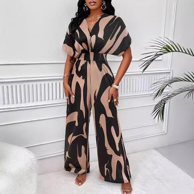 European-American Spring/Summer 2024 Fashion Wide-Leg Printed Waist Jumpsuit for Women