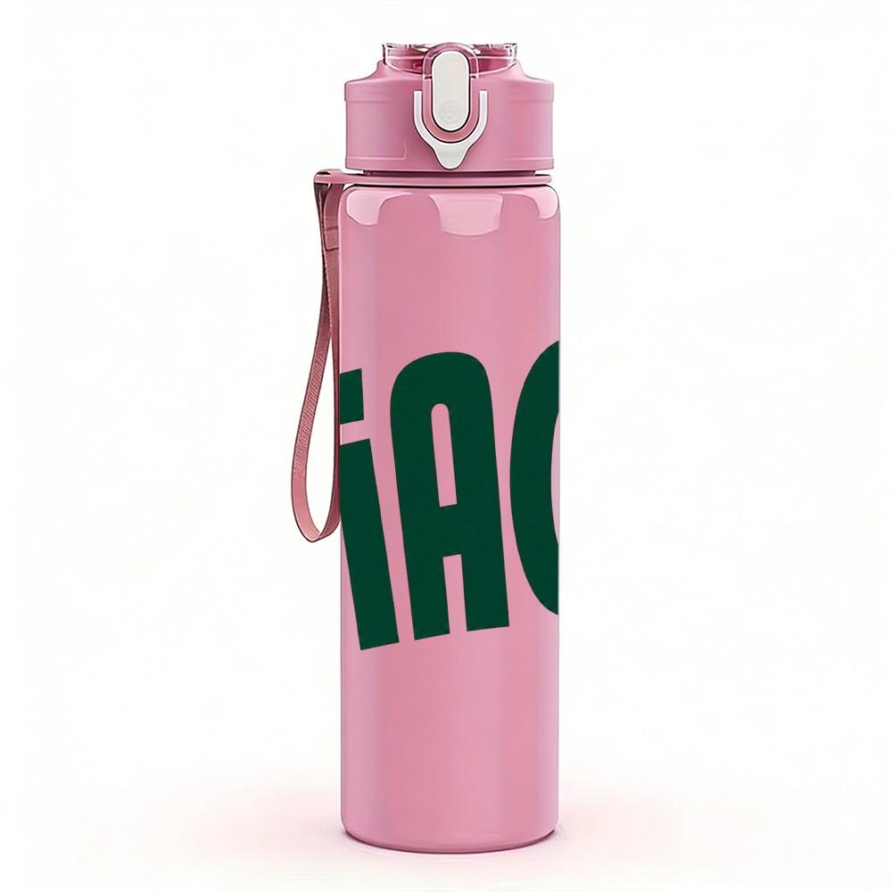 1PC Ciao Bold Green Text Pattern 750ml Color Plastic Sports Water Bottle Leakproof Flip Straw Lid Suitable for Sports Office Home Use