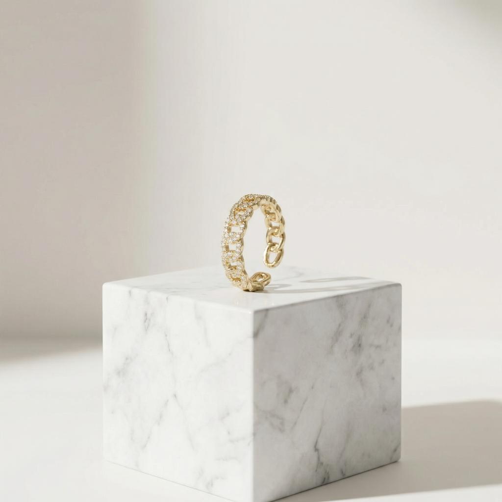 Y2K Luxury Zircon Chain Link Open Rings for Women Trend Dainty Gold Color Adjustable Couple Ring Accessories Party Jewelry Gift