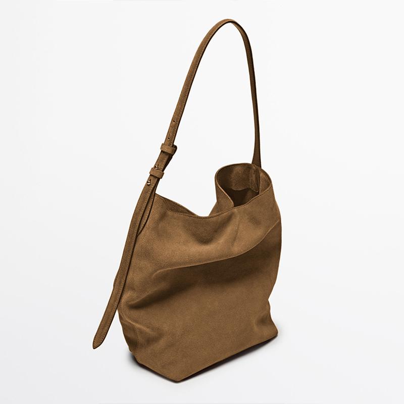 High-end Women's Shoulder Bag European And American Retro Bucket Bags Quality Frosted Handbag With Adjustable Shoulder Straps