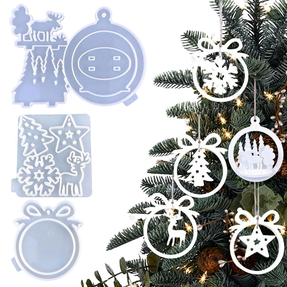 Silicone DIY Christmas Pendant Moulds Xmas Decor Casting Mould 3D Xmas Hanging Pendant Mold for Making Christmas Decorations