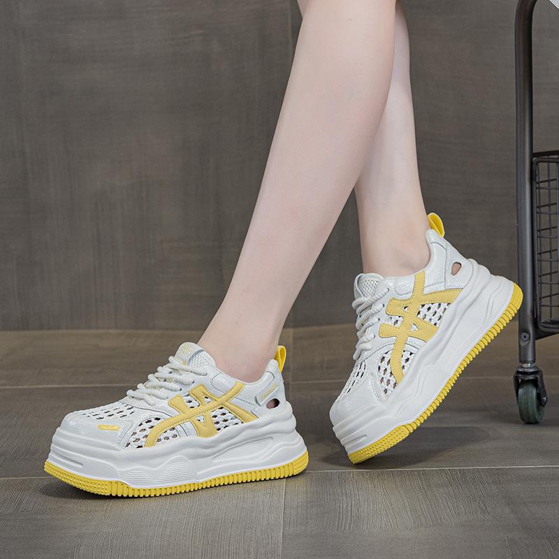 Summer new super fire hollow dad shoes women breathable casual thick baseplate shoes 40 жёлтый