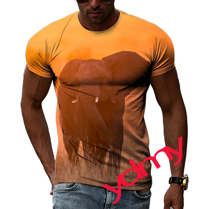 Tide Móda Letní Obrázek slona Pánské tričko Neformální Potisk Trička Hip Hop Osobnost Kulatý výstřih Krátký rukáv Rychleschnoucí