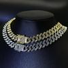 Europäisch-Amerikanische 10mm Diamantförmige Voll-Diamant-Legierung Halskette Strassstein-Inlay Gliederkette Vergoldete Hip-Hop Kubanische Kette
