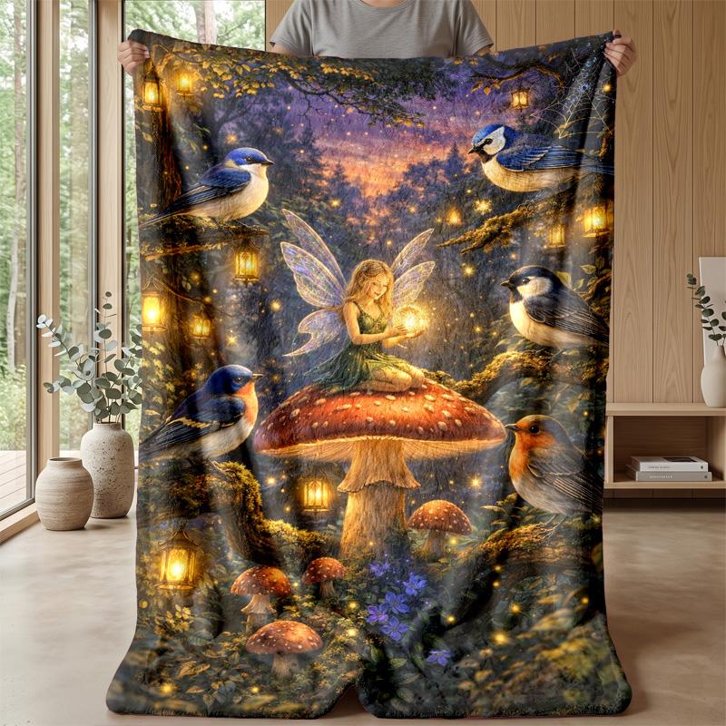 Fairy On Crescent Moon Theme Blanket Lightweight Warm Flannel Blanket Decorative Throw Blanket for Home Decoration