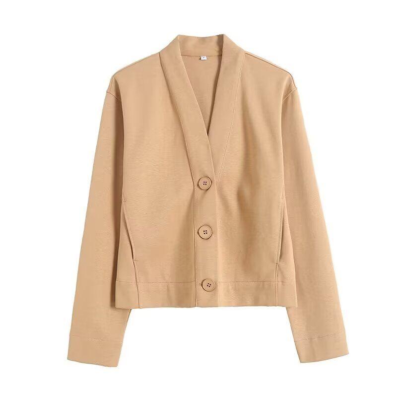 Za Export New Arrival Women's Clothing ZR Fashion Style Fashion Stylish Casual Cotton V Neck Long Sleeves Jacket Outwear