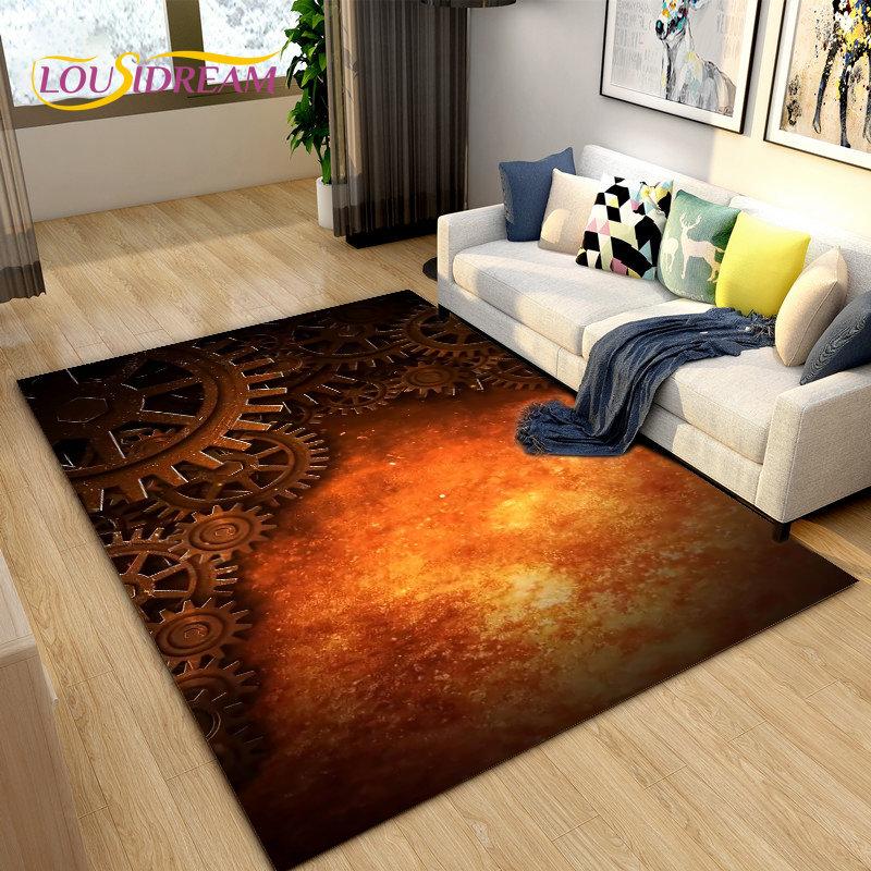 3D Steampunk Mechanical Cogs Gears Area Rug Large,Carpet Rug for Living Room Bedroom Sofa,Kitchen Doormat Non-slip Floor Mat