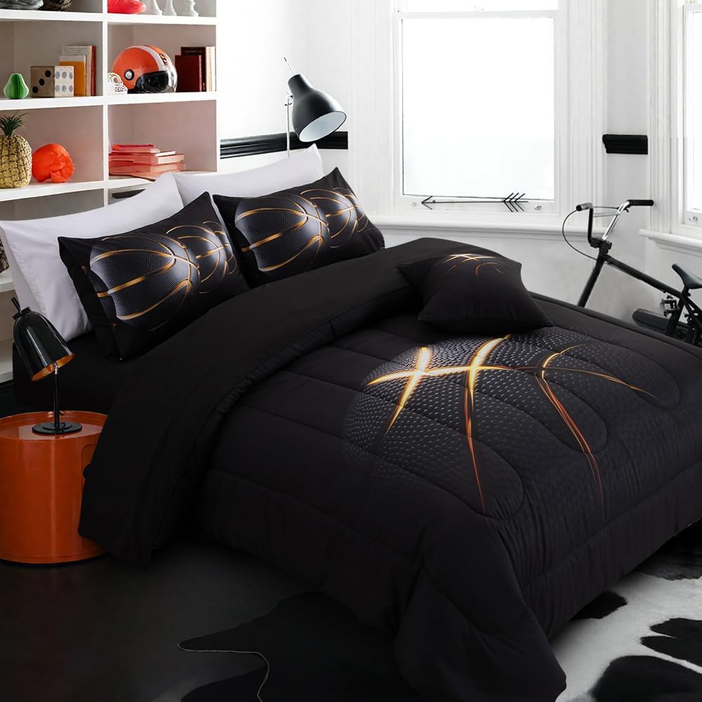 A Nice Full Comforter Set 3Pcs Bedding Set3D Phnom Penh Black Basketball Printing Bedding SetFull 1duvet Cover+2pillowcases