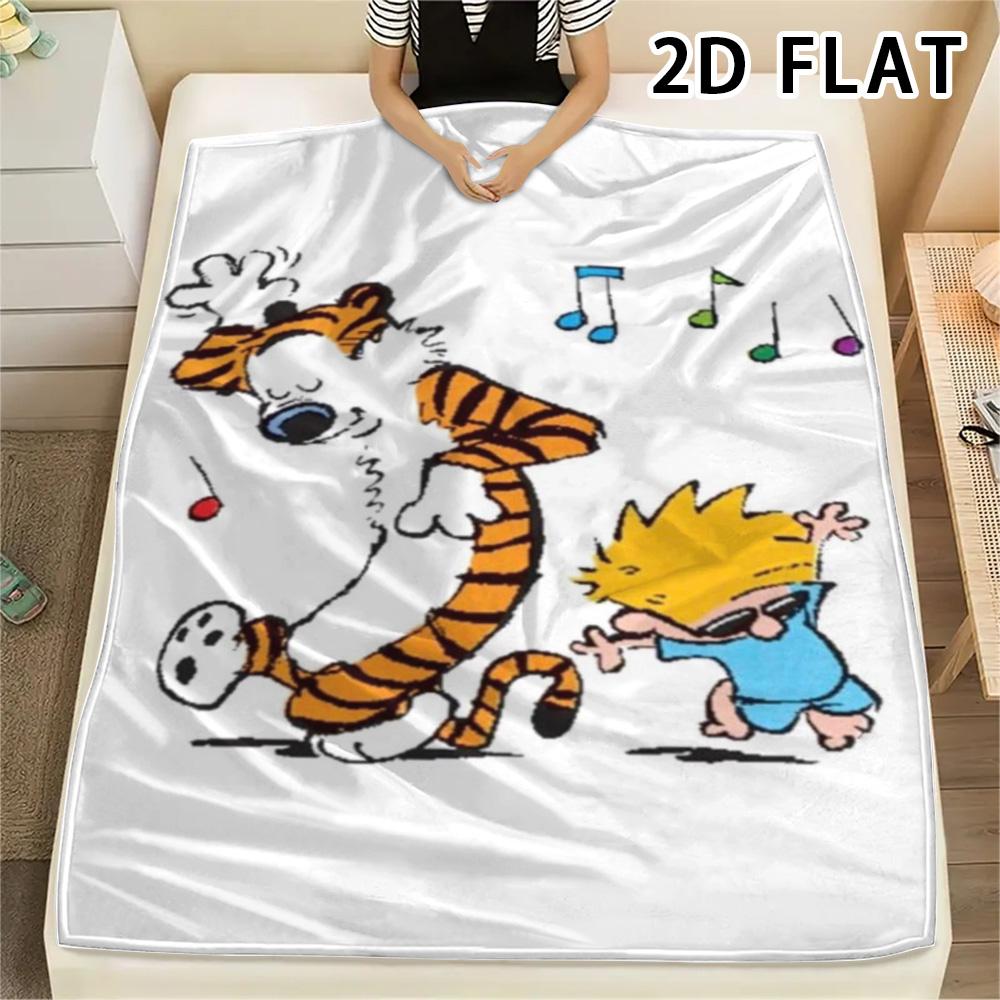 1Pc Calvin and Hobbes Print Flannel Blanket, High quality Comfortable for All Seasons, Home Decor, Warmth and Comfort, Perfect for Christmas Gifts