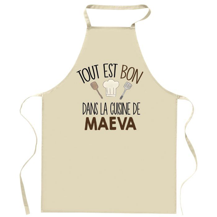 Planetee Tablier Tout est bon dans la cuisine de MAEVA | Cadeau original Prénom pour Cuisinière | Vêtement Blouse protection