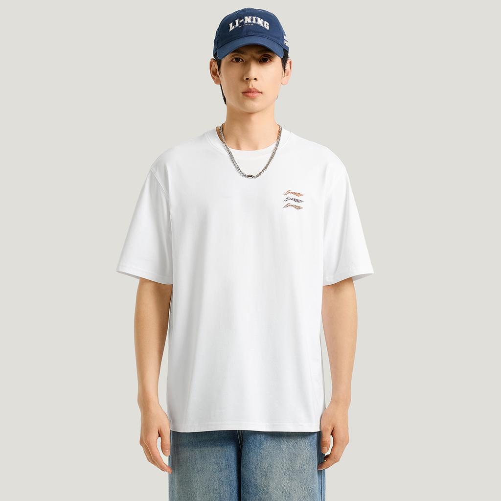 Li Ning Sports Lifestyle Series Summer T-Shirt Simple Loose Comfortable Round Neck Pullover Versatile Casual Short Sleeve T-Shirt Men Tops ATSW355-1