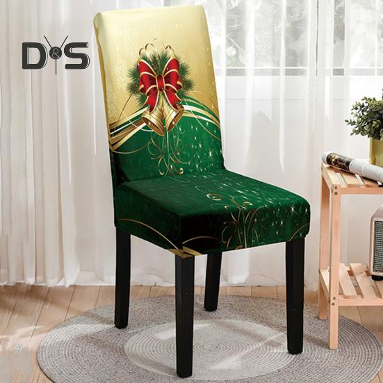 Christmas Chair Cover Dustproof Cartoon Santa Snowman Print Stretchable Fabric Anti-slip New Year Party Decoration Chair Protective Sleeves