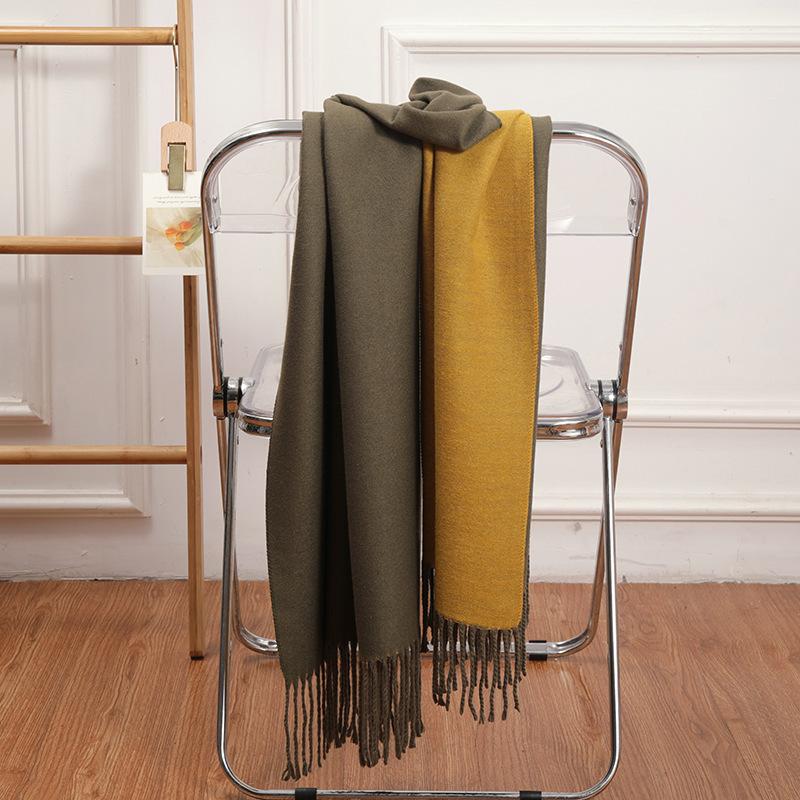 Double-sided Two-color Scarf for Women Autumn and Winter High End New Wool Scarf Shawl Imitation Cashmere Scarf