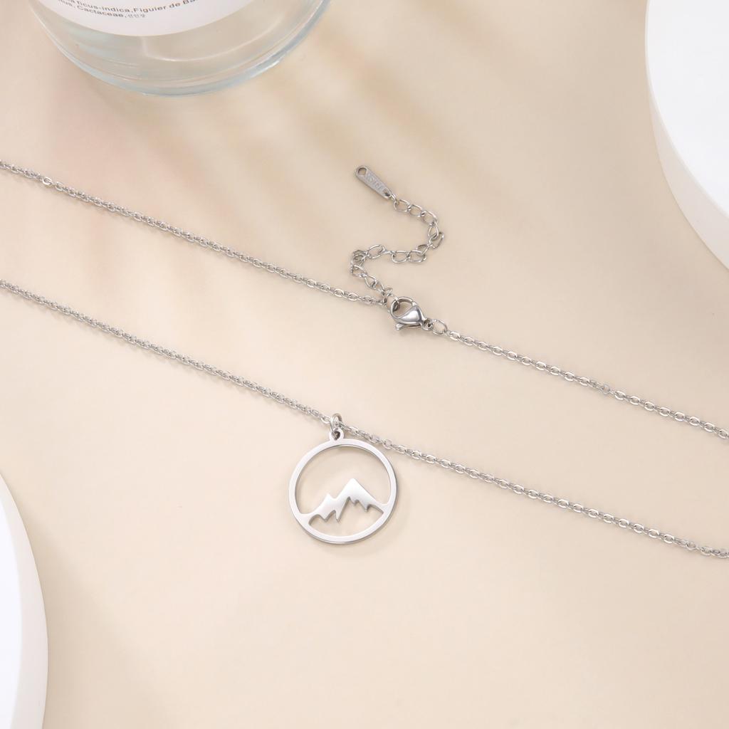 Ring Mountain Pendant Necklace Stainless Steel Men's and Women's Retro Geometric Ethnic Necklace Couple Party Jewelry Gift