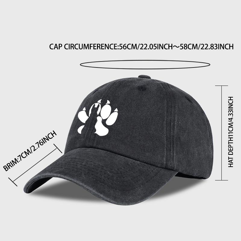 Wolf Paw Print Washed Baseball Cap Adjustable Unisex Vintage Cotton Outdoor Sun Hat