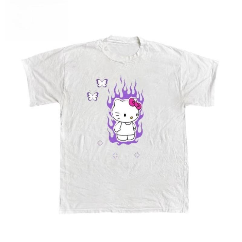 

Sanrio 2026 Summer Comic Form Hello Kitty Image 100 Cotton Printed Casual Tshirt Adult Children Parentchild Top Casual Wear S