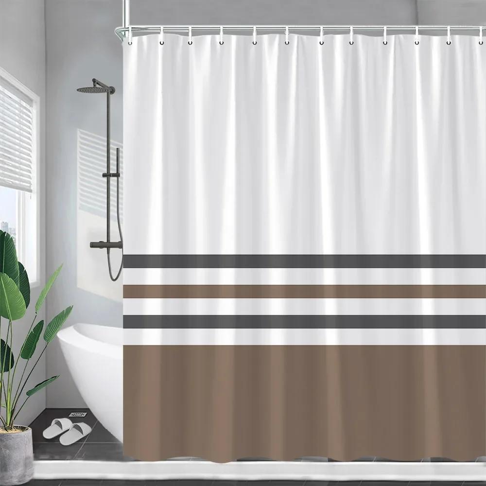 

Blue And White Striped Shower Curtains Grey Geometric Modern Minimalist Polyester Fabric Bath Curtain Bathroom Decor With Hooks W60H190(CM)-1 Pcs