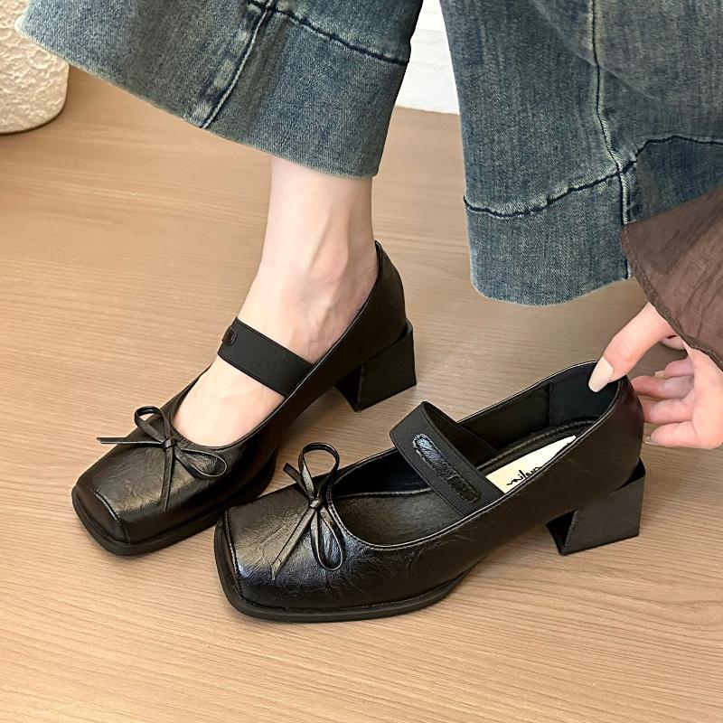 Fashion 2025 NEW Womens Shoes Bow-Knot Shallow Mouth Female Footwear Square Toe Leather Butterfly Ballerinas New On Heels