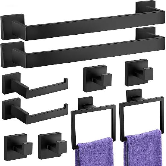 7-Pieces Towel Racks for Bathroom, SUS304 Matte Black Bathroom Accessory Set, Stainless Steel Black Bathroom Accessories, Stainless Steel Wall 7 Pieces