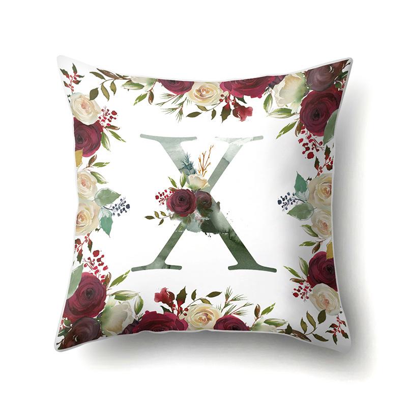 Polyester Pillowcase American Retro Flower Plant 26 English Letter Cushion Cover Car Pillowcase