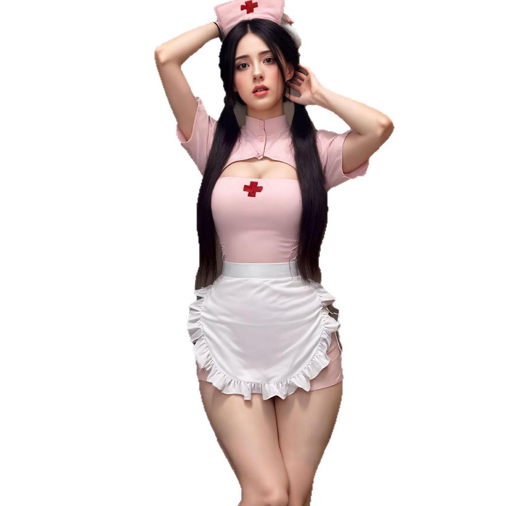 Sultry Nurse Cut-Out Lingerie Set with Stand-Up Collar