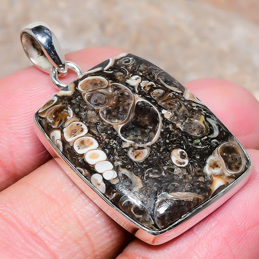 

Turritella Fossil Agate Solid 925 Sterling Silver Pendant 1.56 SP-242