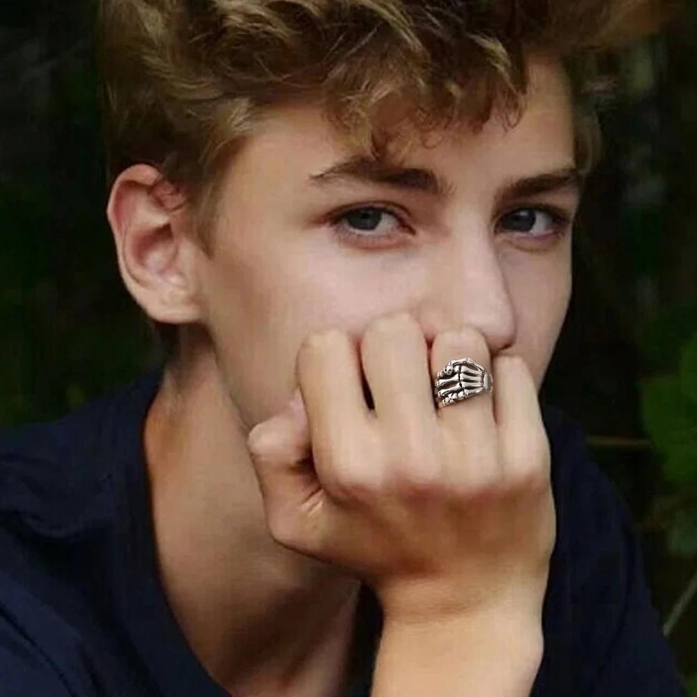 S Skeleton Hand Ring Gothic Open Skull Rings for Women Men Halloween Punk Jewelry Gift