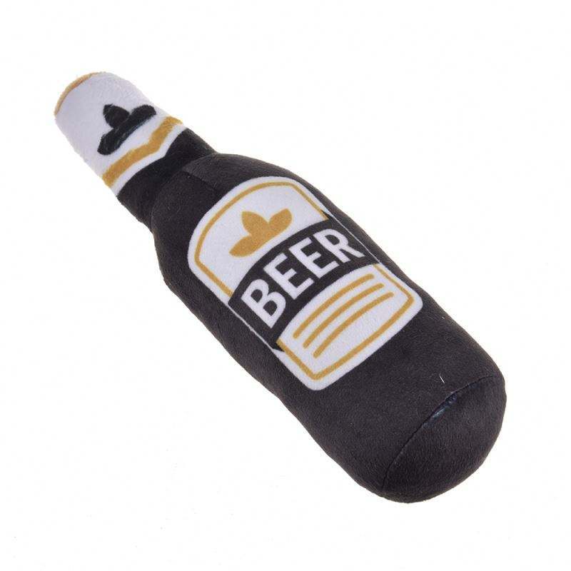Plush Dog Toys Beer Bottle Shaped for Small & Large Dogs Bite Resistant Clean Teeth with Squeaky Interactive Function Pet Suppl
