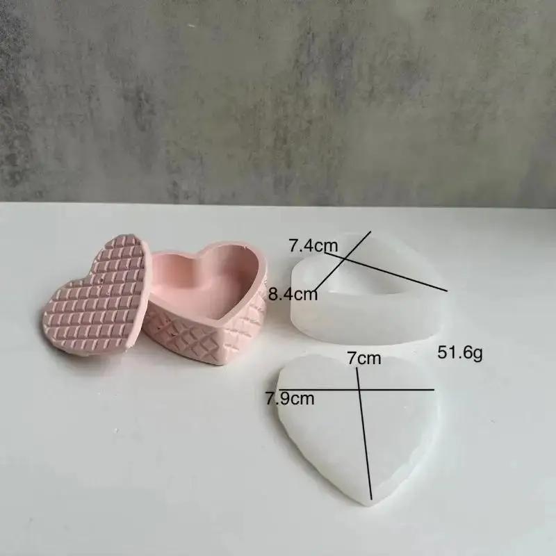 1 Pcs Heart Shaped Jewelry Storage Tray Gypsum Molds Love Grid Storage Box Silicone Mold Kitchen Baking Chocolate Mould