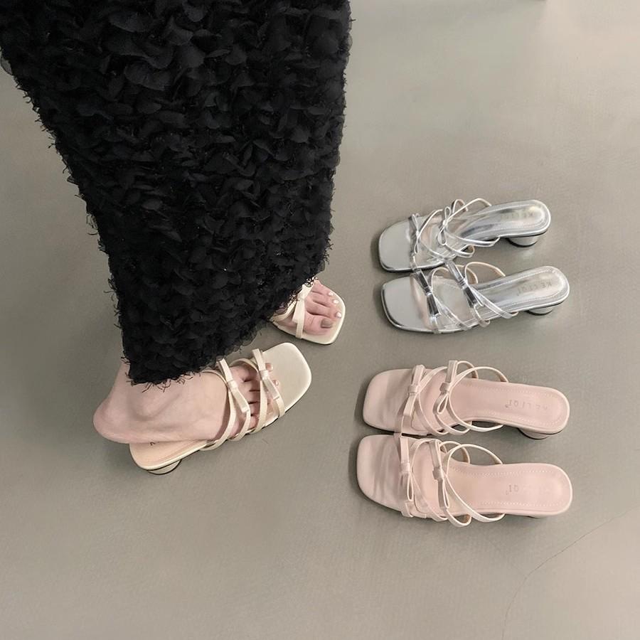 

Chic French Bow Chunky Heel Summer Sandals: Versatile Square Toe Women s Fashion Slippers 39 брудно-білий