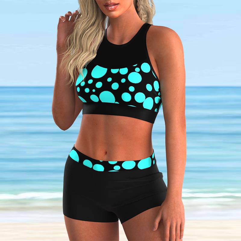 Costume da bagno da donna con tracolla blu Costume da bagno tankini bikini con stampa ad albero scavato blu