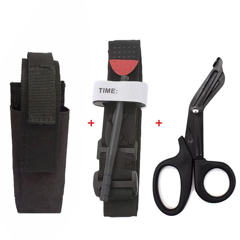 

Наружный тактический жгут: Турникет с воротом для одной руки, Медицинский подсумок и Ножницы EMT в комплекте Scissors чёрный
