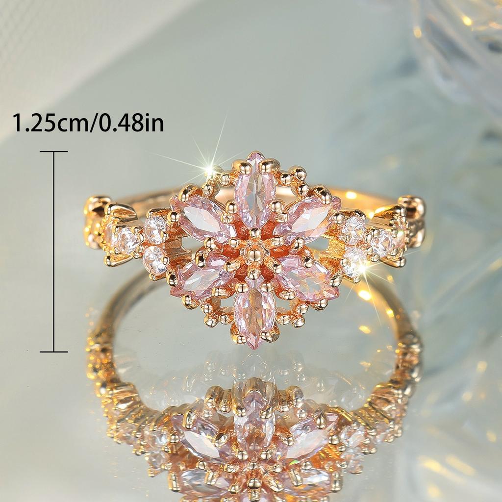 Anello Floreale da Donna Carino con Pietra di Zircone Colore Oro Fascino da Fidanzamento Gioielli da Matrimonio per Donne