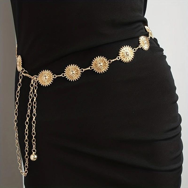 Daisy Decorated Metal Flower Carved Waist Chain Women Fashion Jewelry Waist