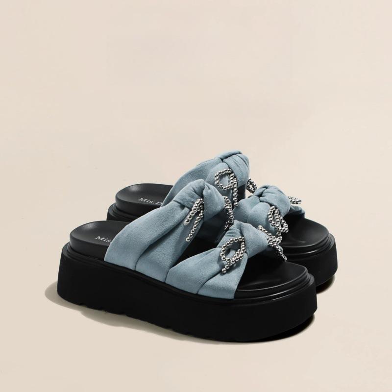

Ultra-light thick-soled slippers for women s summer 2025 summer new versatile skirt outer wear heightening bow muffin sandals 40 синий