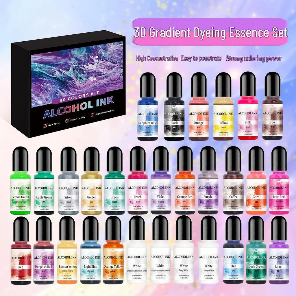 Automatic Diffusion 3D Bleeding Effect Crystal Epoxy Colorant - 30-Color DIY Alcohol Ink Set