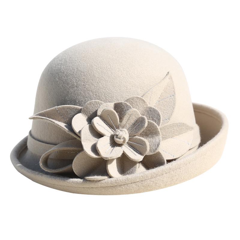 Women's Retro Wool Felt Bucket Hat - Elegant Folded Brim for Autumn/Winter