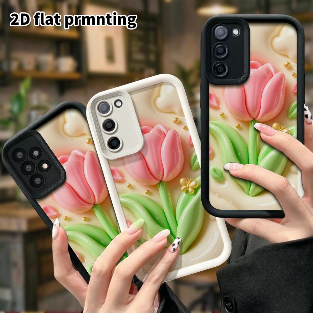 Phone Case: 2D flat, suitable for Samsung Galaxy A34 A35 M05 M06 S20 S22 S21 FE Plus 5G protective cases, pink tulip, perfect Christmas and Halloween 