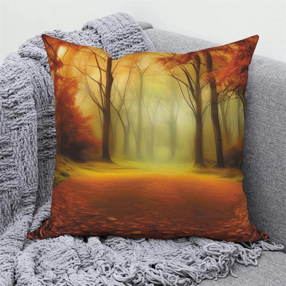 Autumn Scenery Home Decoration Cushion Cover Autumn Leaf Forest Print Sofa Decoration Pillow Cover