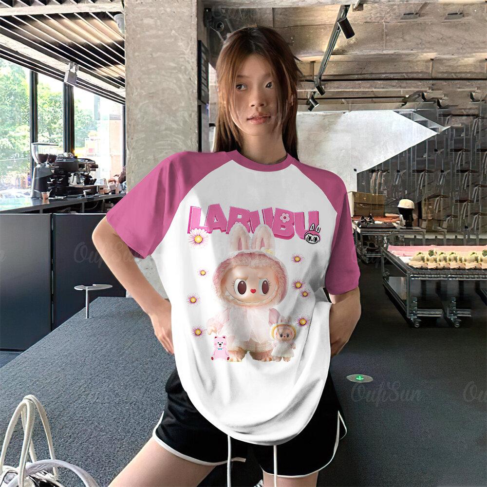 

Женская футболка Labubu 2025 Новая Модная и Универсальная с Мультяшным Принтом Круглый Вырез Короткий Рукав Повседневный Летний Стиль Женский Топ XS