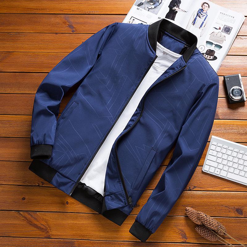 

Spring and Autumn New Youth Men s Casual Jacket Jacket Korean Version Stand-Up Collar Windbreaker Men s Baseball Uniform Trend M синий