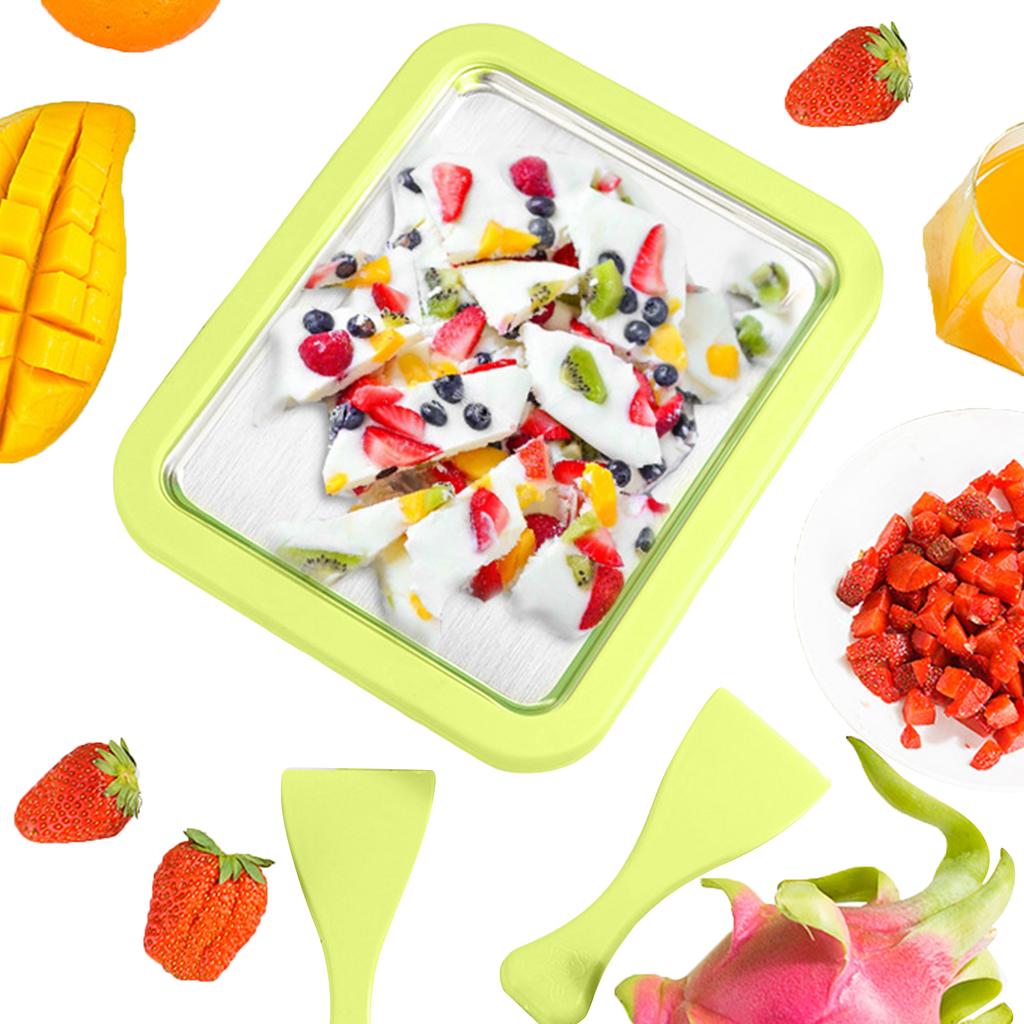 Sofortige Eismaschine mit 2 Schabern Rollende Eismaschine Edelstahl Geeignet für Familien und Partys