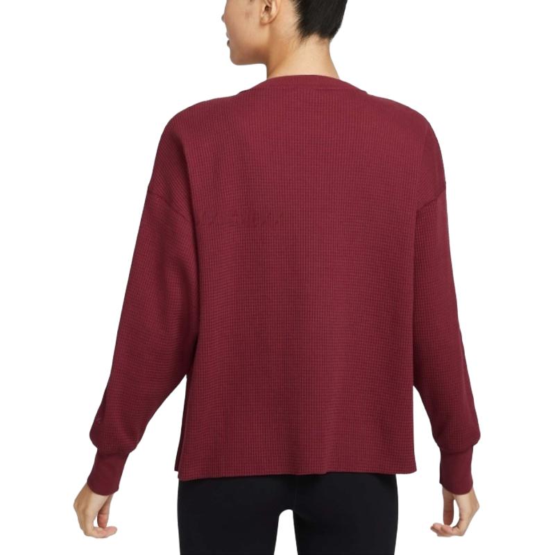 Nike Sportswear Luxe Waffle Long Sleeve Crew Women Tops Dark-Red HV8466677