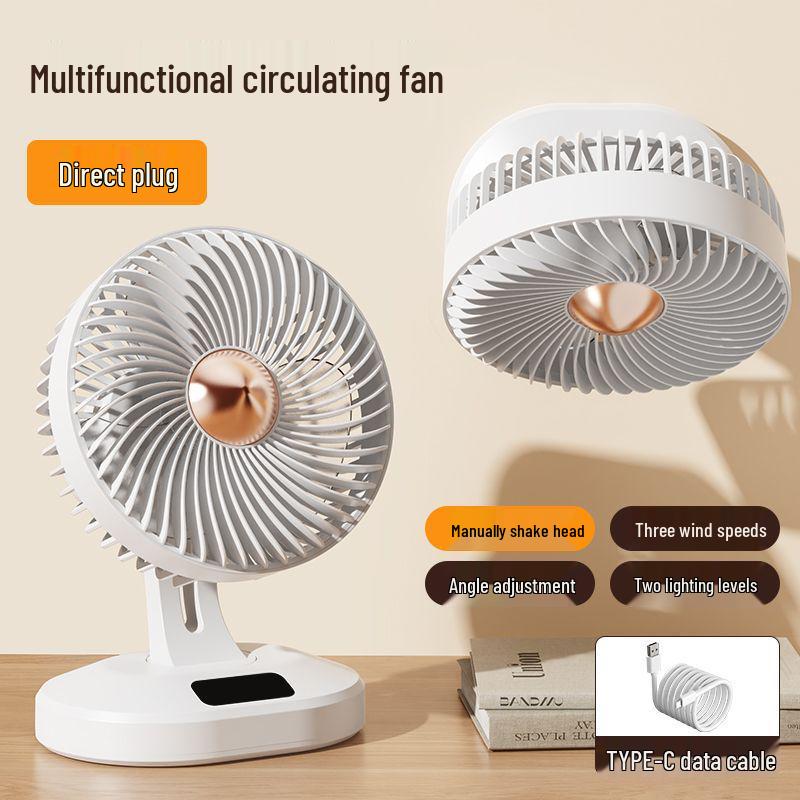 Portable Mini USB Fan with Shaking Head, Night Light, and Outdoor Charging 8 Inch