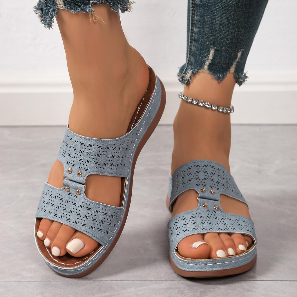 Summer thick-soled slippers large size casual fish mouth I-shaped thick-soled beach slippers