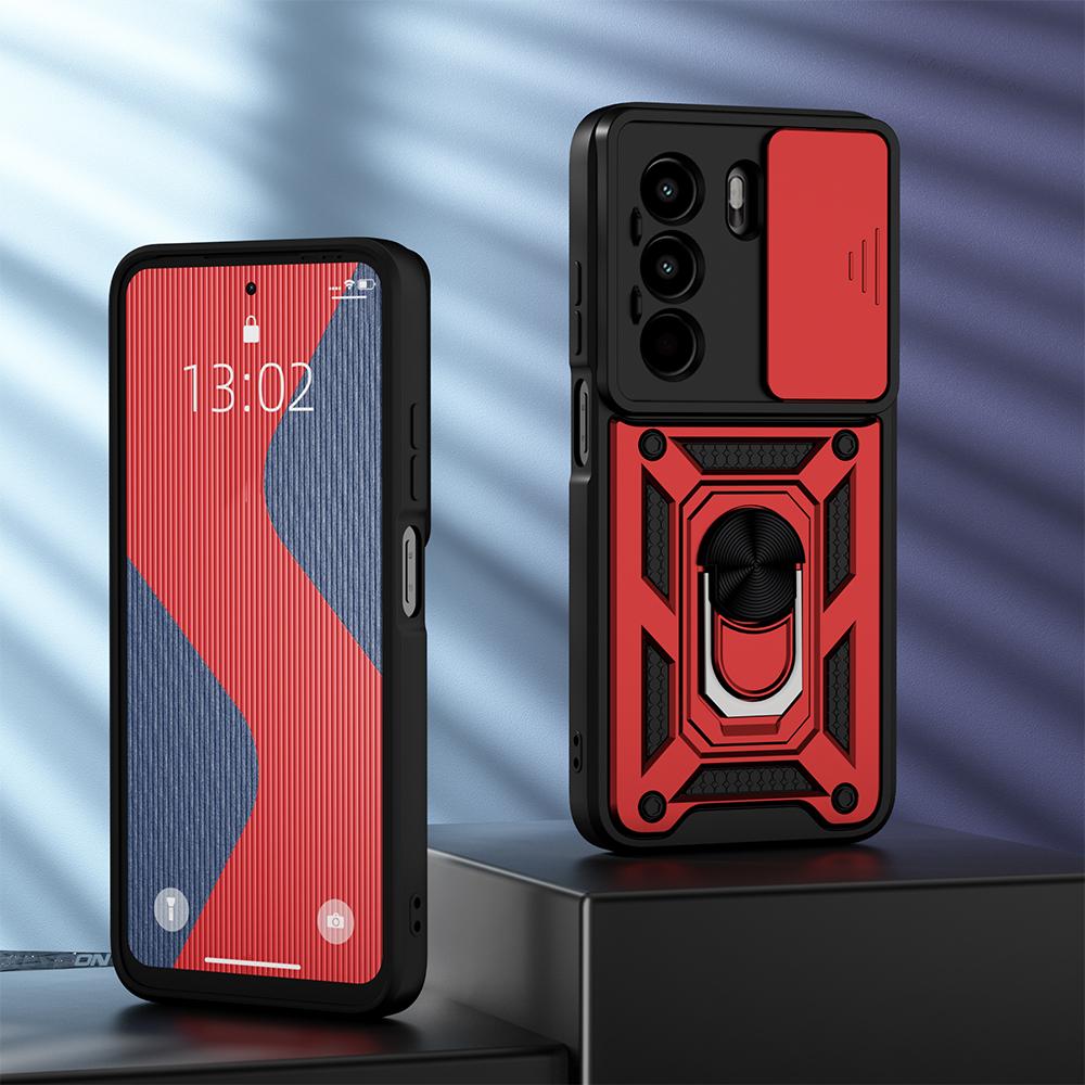 KEYSION Nárazuvzdorné pouzdro Armor pro Itel Power 70 s posuvným krytem objektivu fotoaparátu, kroužkem pro ochranu objektivu, stojánkem a zadním krytem telefonu pro Itel Power 70 4G