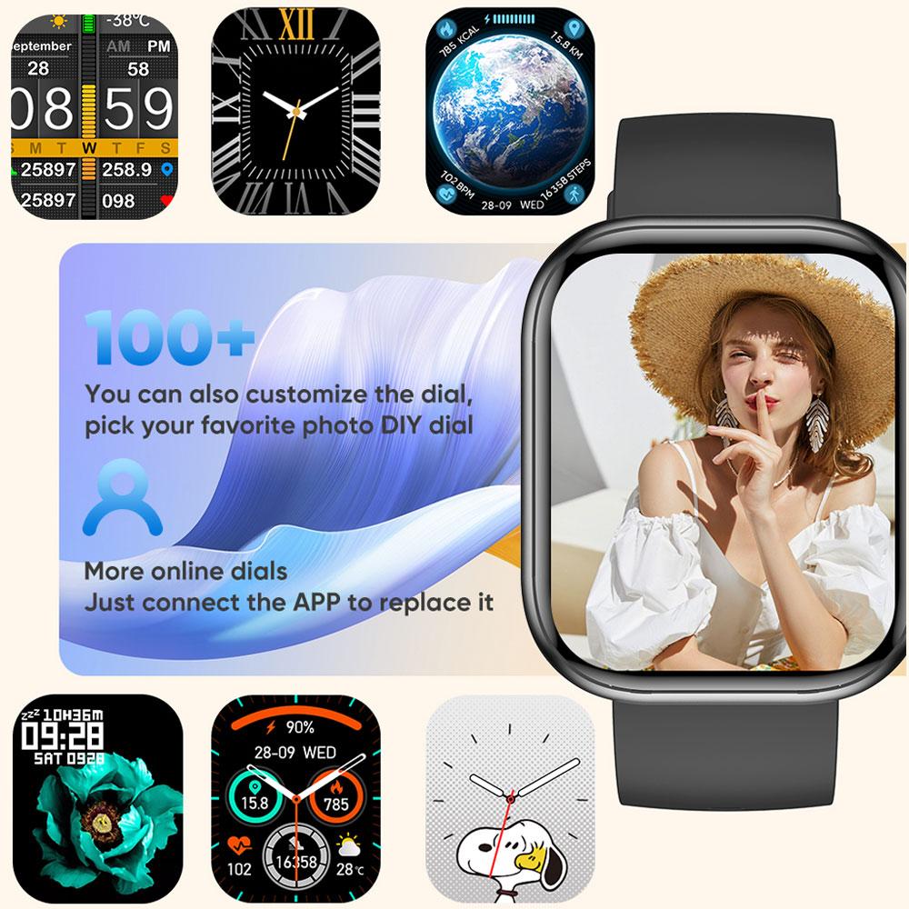 SACOSDING New Bluetooth Voice Assistant 2.01 Inch HD Amoled Screen Blood Pressure Blood Oxygen Health Monitoring Men Women Smartwatch