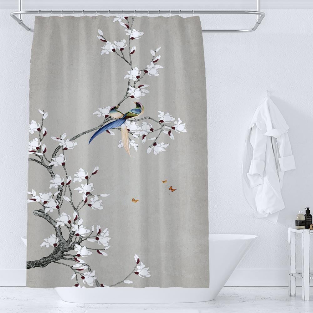 Chinese Style Flowers Birds Bath Curtains Waterproof Bathroom Curtain 3D Printed Fabric With Hooks Decoration Shower Curtain