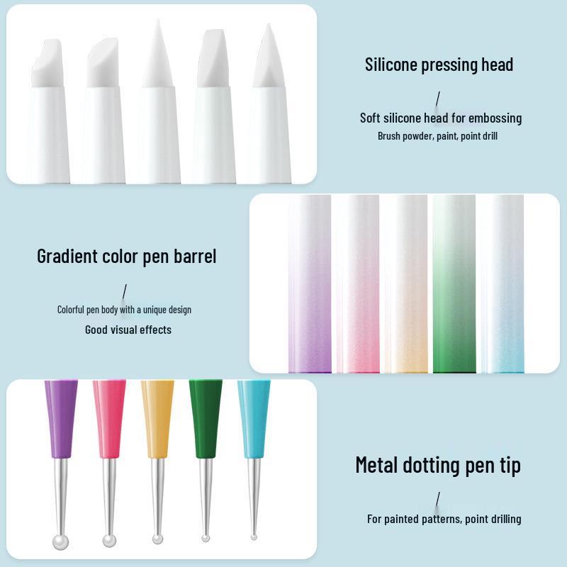 Nail Art Pen Set: Double-Ended Dotting & Rhinestone Tools, 5-Piece Brush Collection
